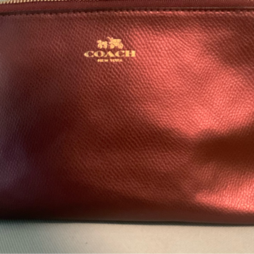 Coach Maroon Red Leather Cosmetic Case Pouch With Mystery Samples
